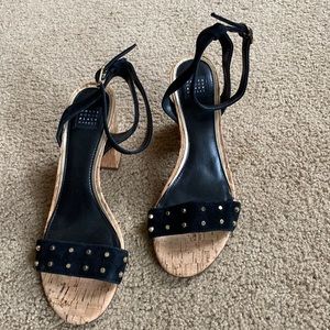 WHBM black suede sandal with gold studs